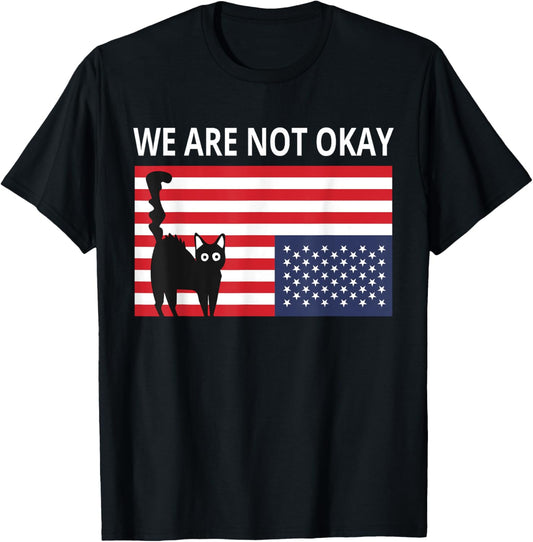 We Are Not Okay American Flag Ok Cat Pet Humor for Men Women T-Shirt