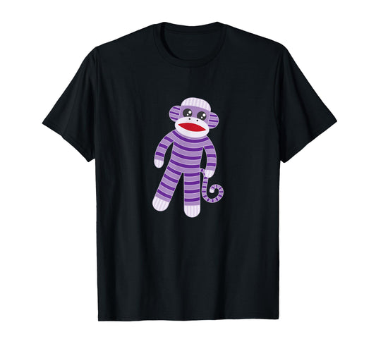 Cute Purple Striped Sock Monkey T-Shirt T-Shirt