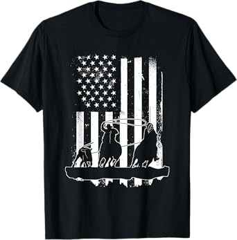 USA Flag Team Roping Design Rodeo Western Horse Country T-Shirt
