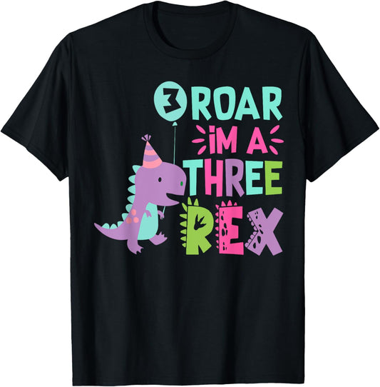 3rd Birthday Dinosaur Girl T-Rex Matching Family Party Three T-Shirt