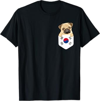 South Korea Flag Pug Dog In Pocket Men Women Kids T-Shirt