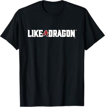 SEGA Like a Dragon & Yakuza White Logo T-Shirt - Unisex Adults, Black, Small, Short Sleeve, Crew Neck, Polyester, Stretchable, Modern Classic, Dragon Letter Print