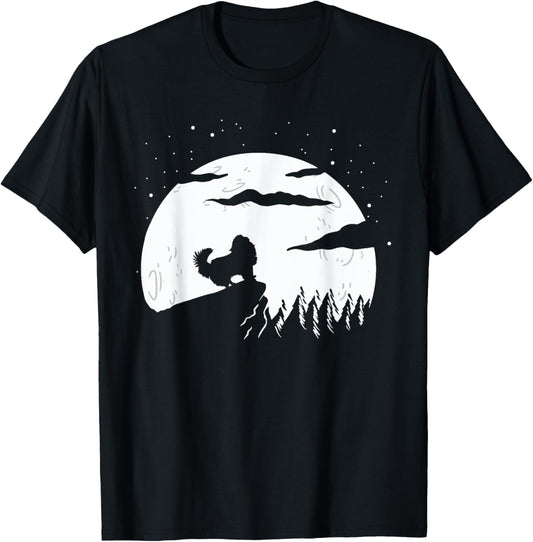 Moonlight Dog Silhouette Under Starry Sky Design T-Shirt