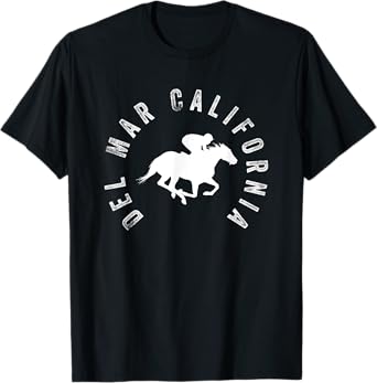 Del Mar California Tees Del Mar California Horse Racing T-Shirt Black Unisex-Adults Small Classic Fit Short Sleeve Horse Racing Enthusiasts, Men, Women