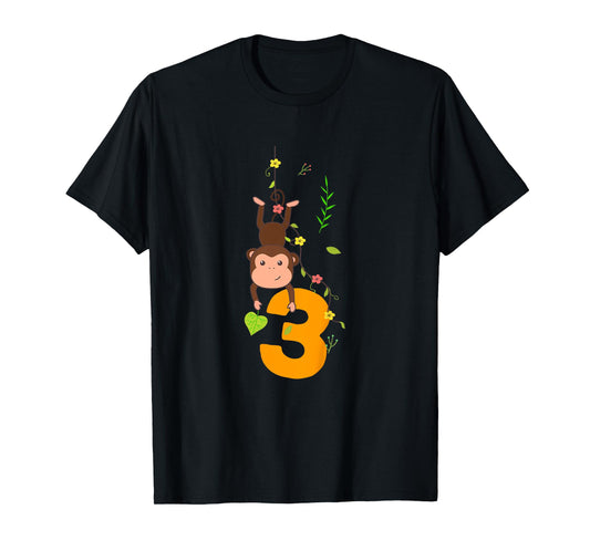 Kids Funny Cute Monkey Lover 3rd Birthday Three 3 Yr 3 Year Old T-Shirt