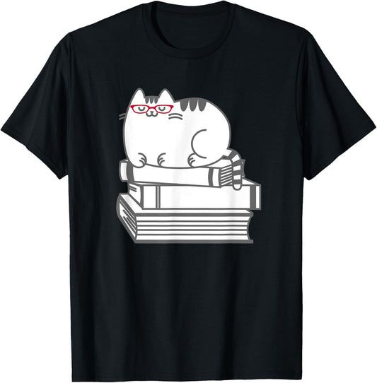 Cute Book Nerd Cat T-Shirt - Funny Nerdy Kitten Shirt T-Shirt