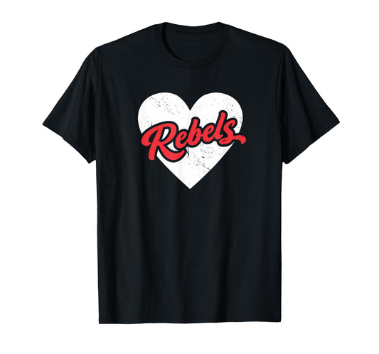 Vintage Rebels High School Go Rebels Pride Heart T-Shirt