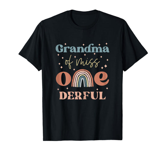 Grandma of Miss Onederful Boho Rainbow First Birthday T-Shirt