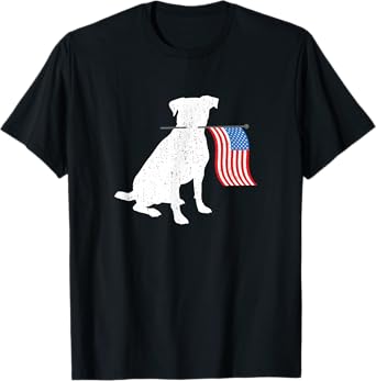 American Labrador Dog Holding July 4th Patriotic USA Flag Women Kids Men T-Shirt