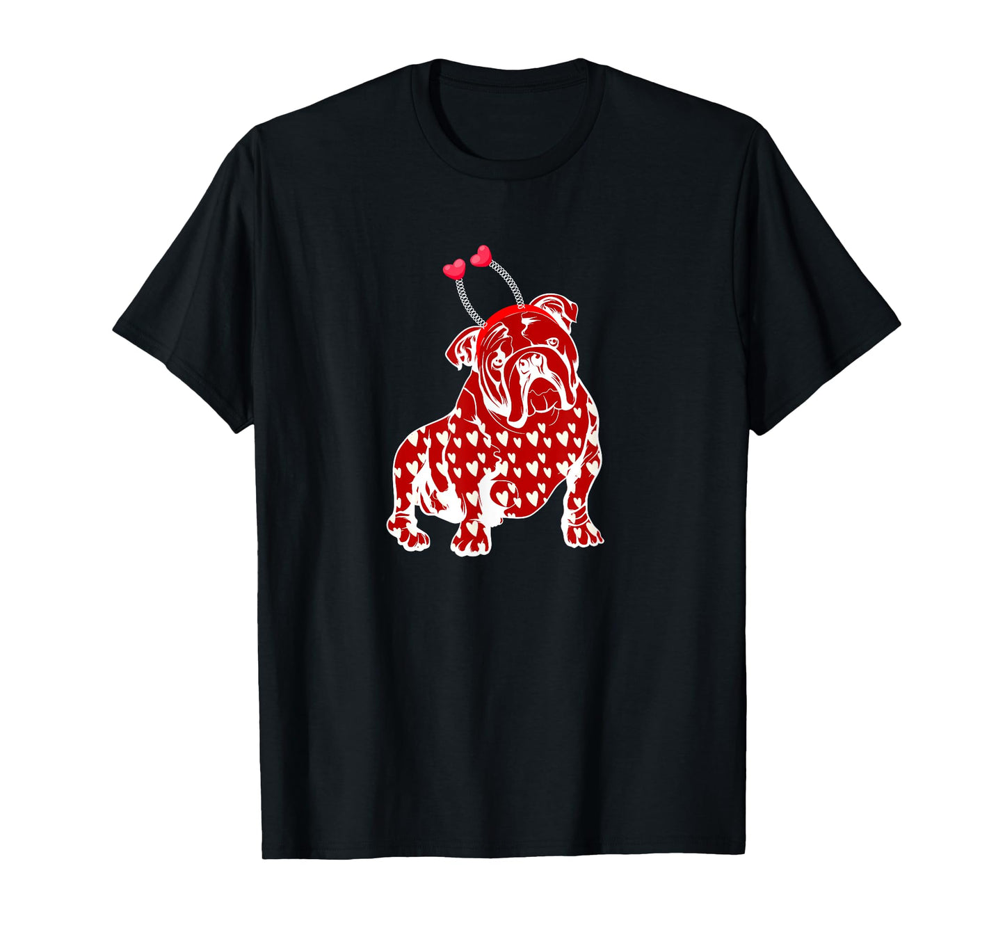 Bulldog Valentine Day Plaid Heart Pattern Dog Headband Heart T-Shirt for Men Women Girls Kids