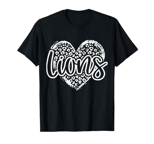 Leopard Cheetah Heart LIONS School Spirit Top Distressed T-Shirt