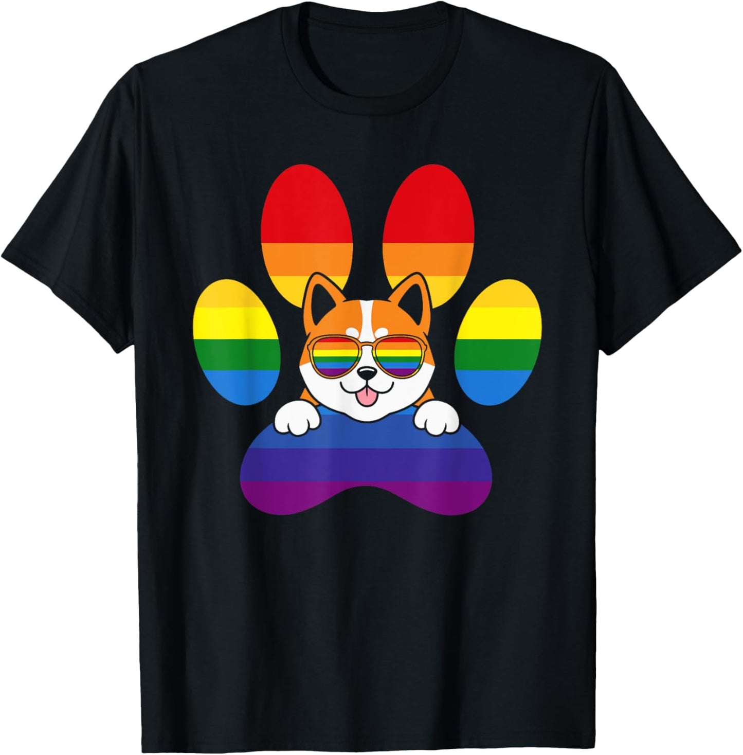 Funny LGBT Rainbow Dog Paw Print Akita Lesbian Gay Pride T-Shirt