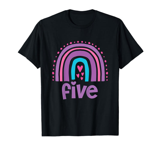 Girl's 5th Birthday Boho Rainbow Five 5 Years Old T-Shirt