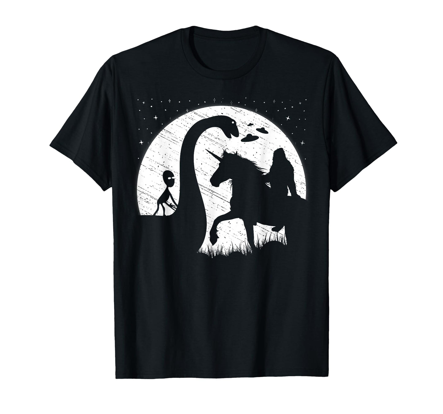 Funny Alien Riding Loch Ness Monster Nessie Bigfoot Unicorn T-Shirt