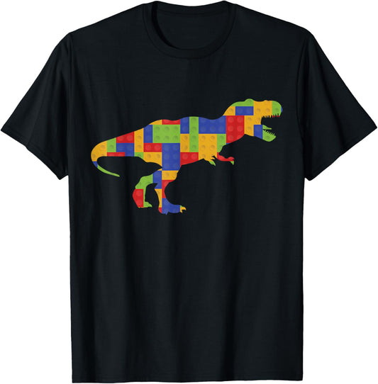 Building Blocks Dinosaur Brick Builder Kids Stacking T-Shirt