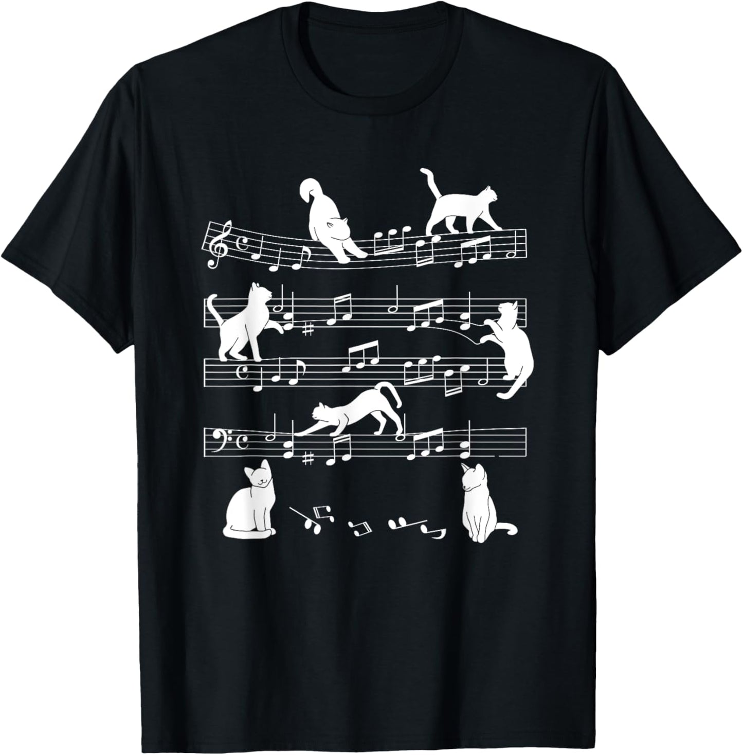 Cute Cat Kitty Playing Music Note Clef Musician Art T-Shirt