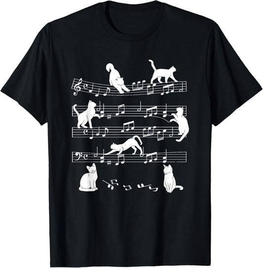 Cute Cat Kitty Playing Music Note Clef Musician Art T-Shirt