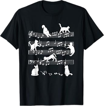 Cute Cat Kitty Playing Music Note Clef Musician Art T-Shirt