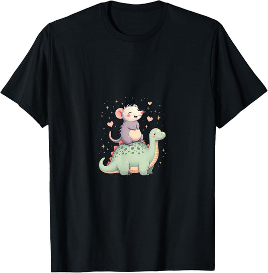 Funny Cute Opossum Riding Trex T-Shirt