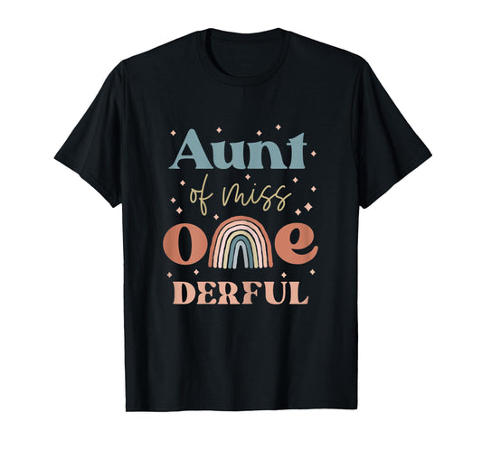 Aunt of Miss Onederful Boho Rainbow Daughter First Birthday T-Shirt