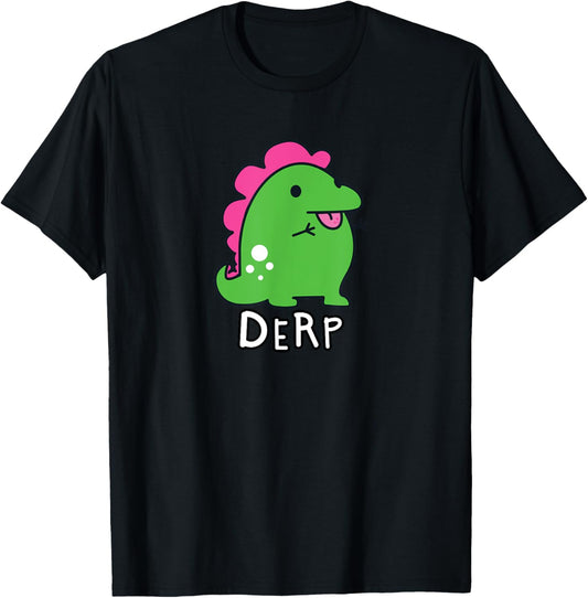 Derpy Dinos Dinosaur Derp T-Shirt - Kids, Dinosaur Lovers, Party Goers - Black - Small - Short Sleeve - T-Shirt