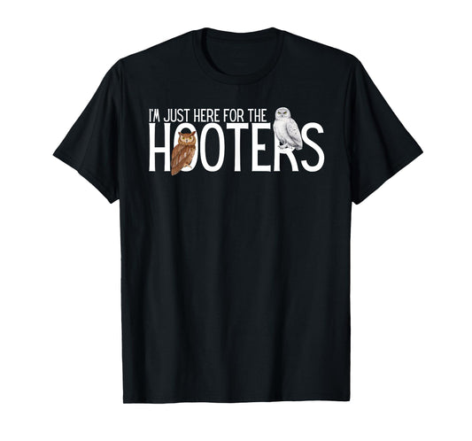 Funny Owl Shirts I'm Just Here for the Hooters Unisex-Adults Birdwatcher Humor Owl Graphic T-Shirt Black Small