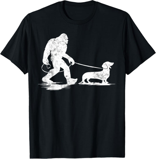 Bigfoot Walking Dachshund Tee Funny Wiener Dog Dad Gifts T-Shirt