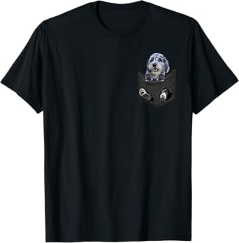 Aussiedoodle Dog In Pocket, Aussiepoo Aussiepoodle peeking Men Women Girls Kids T-Shirt