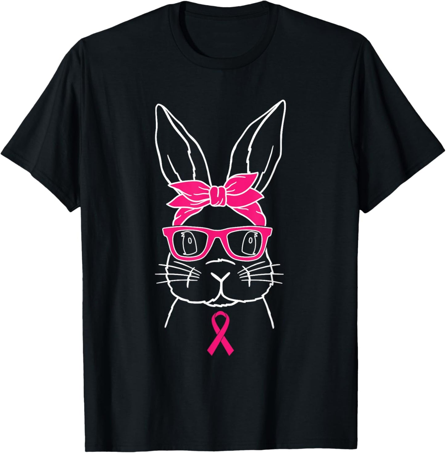 Bunny Glasses Breast Cancer Awareness Cute Rabbit Warrior T-Shirt