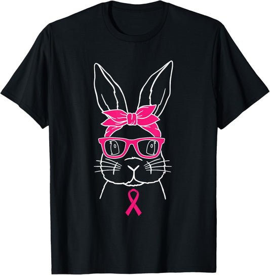 Bunny Glasses Breast Cancer Awareness Cute Rabbit Warrior T-Shirt