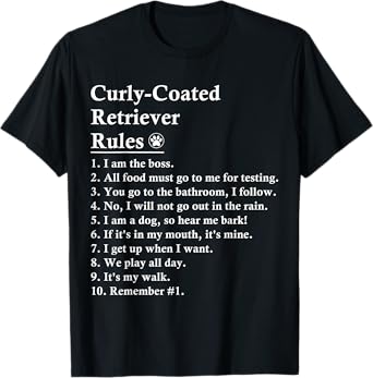 Funny Curly-coated Retriever Dog Rules Curly T-Shirt for Men Women Kids