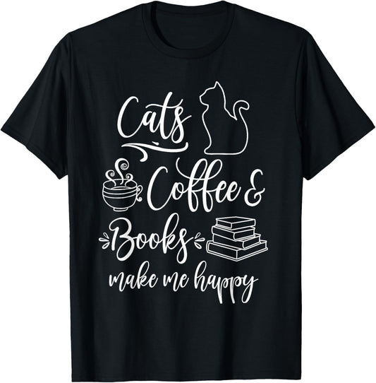 Cats, Books and Coffee - Funny Cats, Books & Coffee Lover T-Shirt