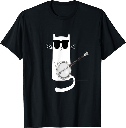 Funny Cat Wearing Sunglasses Playing Banjo T-Shirt