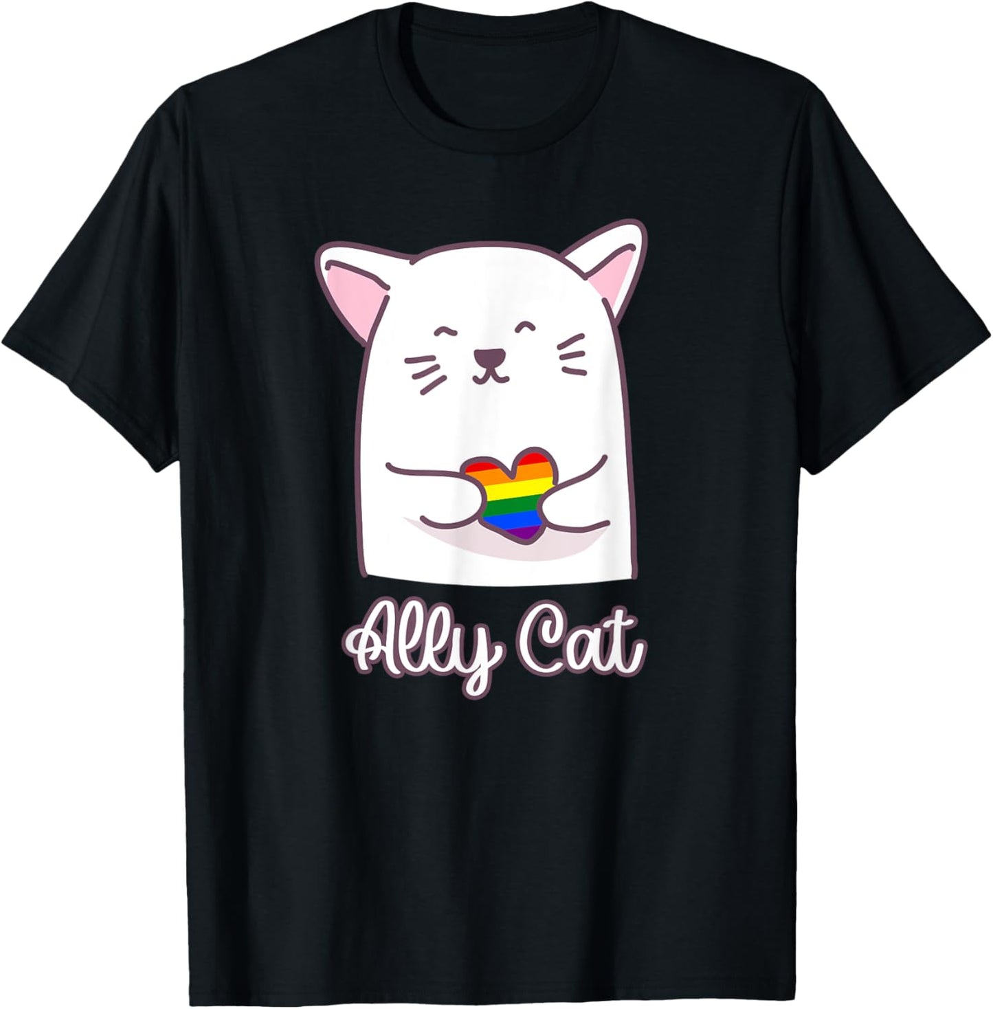 Rainbow Ally Cat LGBT Gay Pride Flag Heart T-Shirt