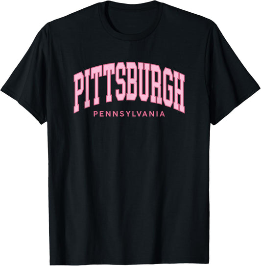 Pittsburgh Pink Text Retro Preppy Throwback Girls Womens T-Shirt