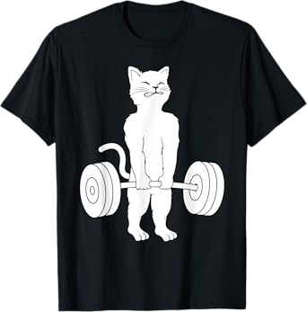 Cat Deadlift Shirt Powerlifting Kitty Tee Weightlifting Cat T-Shirt for Men Women Girls Kids