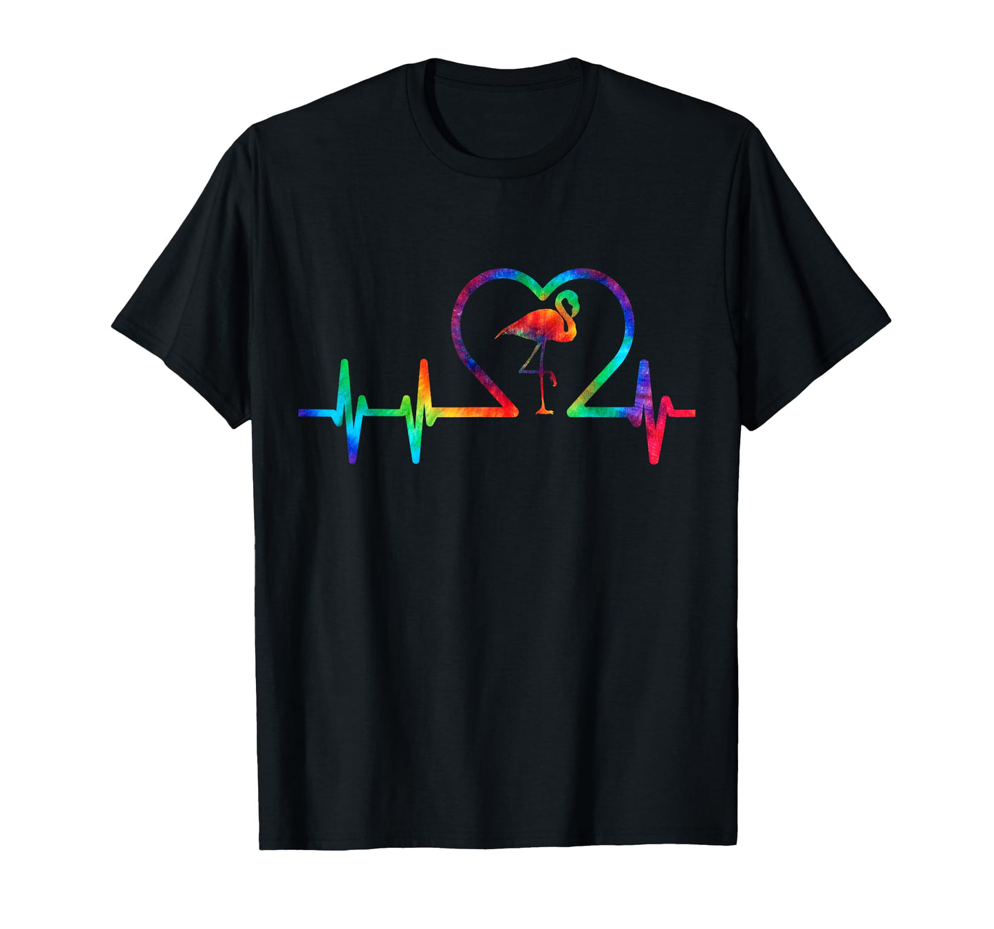 Tie Dye Flamingo Lovers Heartbeat Colorful Heart Rainbow T-Shirt