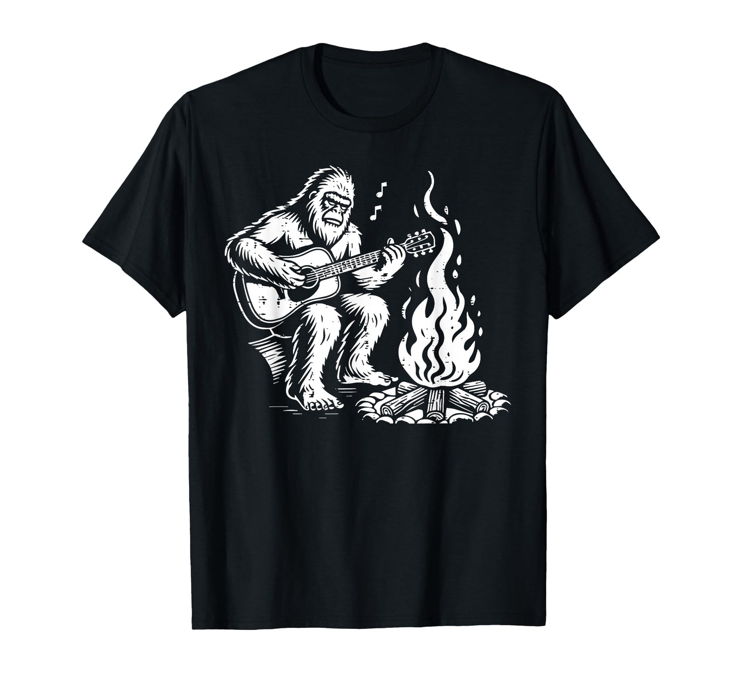 Bigfoot Sasquatch Guitar Campfire Camping Men Women Kids T-Shirt