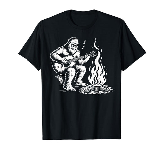Bigfoot Sasquatch Guitar Campfire Camping Men Women Kids T-Shirt