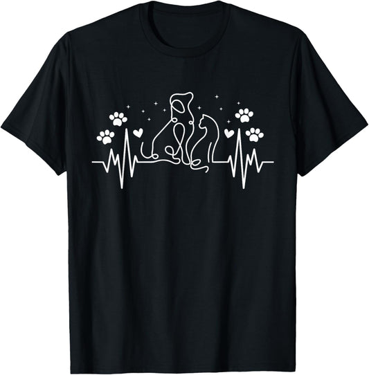 Line Art Veterinary Heartbeat Dog And Cat Lovers Vet Tech T-Shirt