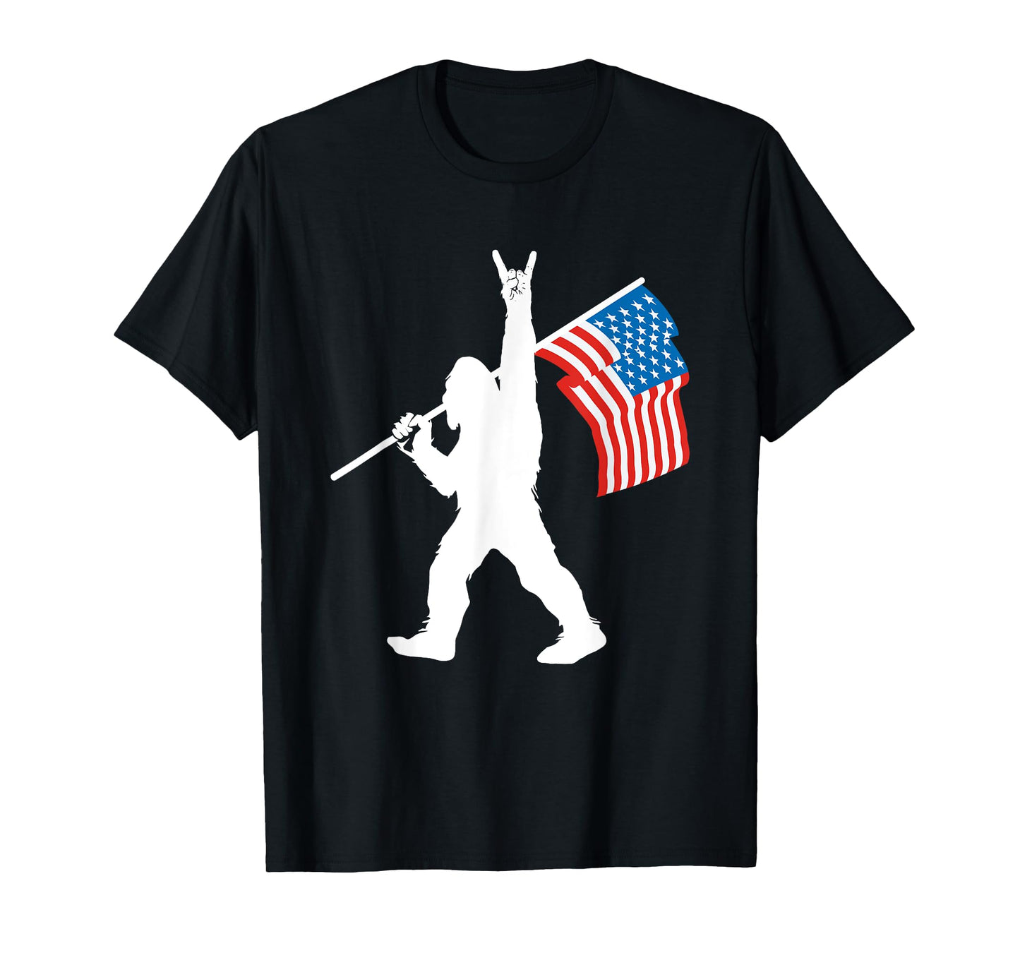 Funny Sasquatch Rock and Roll USA Flag for Bigfoot Believers T-Shirt