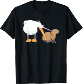 Pelican Tries to Eat Capybara Funny Cute Kawaii Meme T-Shirt