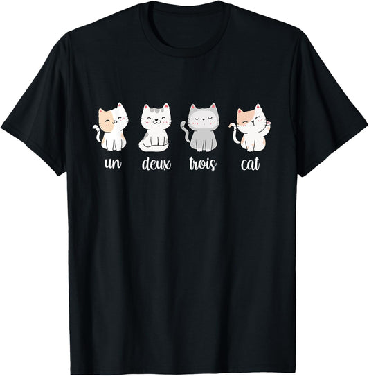 Funny Cute French Un Deux Trois Cat Kitten Lover T-Shirt