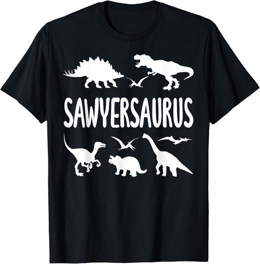 Dinosaur T Rex Dino Sawyer Sawyersaurus Boys Name T-Shirt