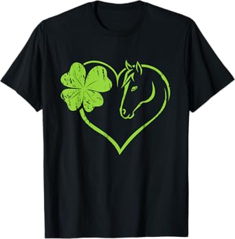 Heart Horse Clover Shamrock St Patricks Day Saint Pattys T-Shirt