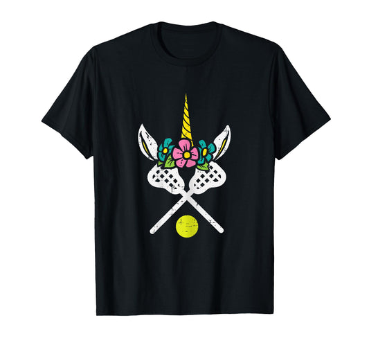 Unicorn Head Lacrosse Funny Lax Sports Women Kids Girls T-Shirt