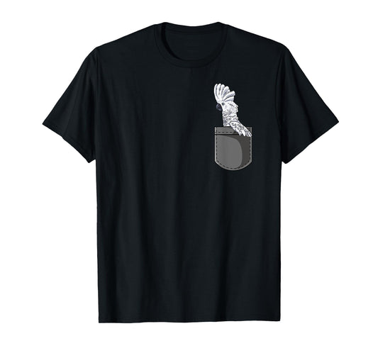 Funz Feather Co. Cockatoo Gift T-Shirt - Unisex Black Short Sleeve Classic Fit Cotton Polyester T-Shirt - Small - Modern Bird Themed - Women's, Girls' - Vacation, Birthday - Adults, Women
