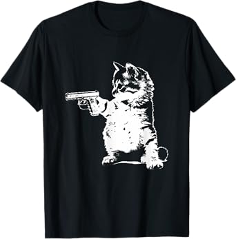 Gun kitty funny cat T-Shirt for Men Women