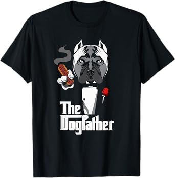 Utopia Sport Dogs Shop The Dogfather Funny T-Shirt, Men's Black Cartoon Dog T-Shirt, Small, Classic Fit, Short Sleeve