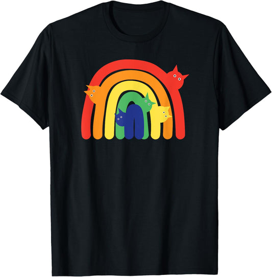 Rainbow Cats LGBTQ+ Kitty Lover Fun Minimalist Cat Design T-Shirt